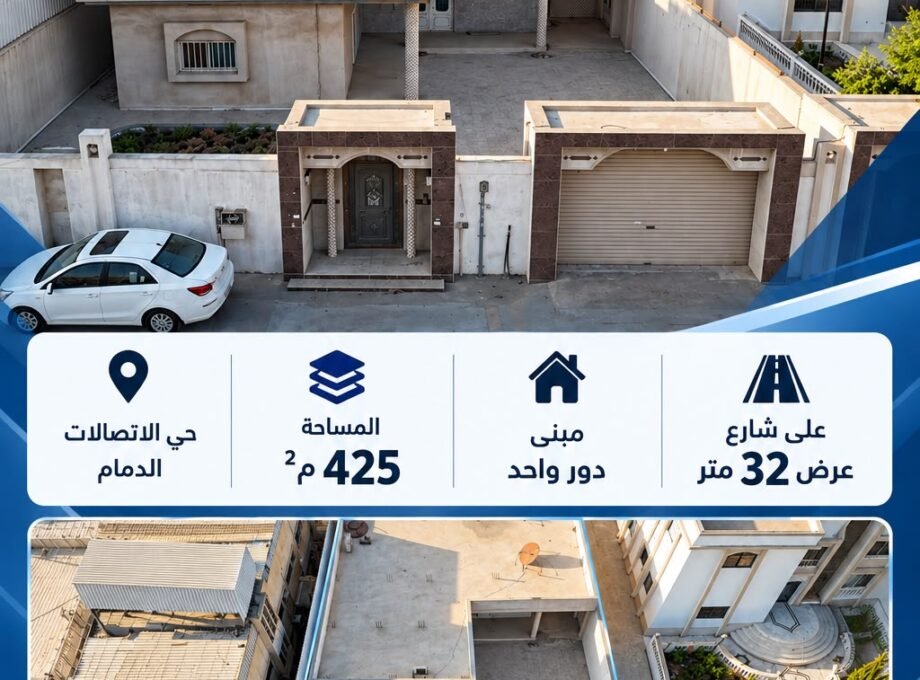 عقار في حي الاتصالات بالدمام – مساحة 425 م² على شارع 32 مترًا